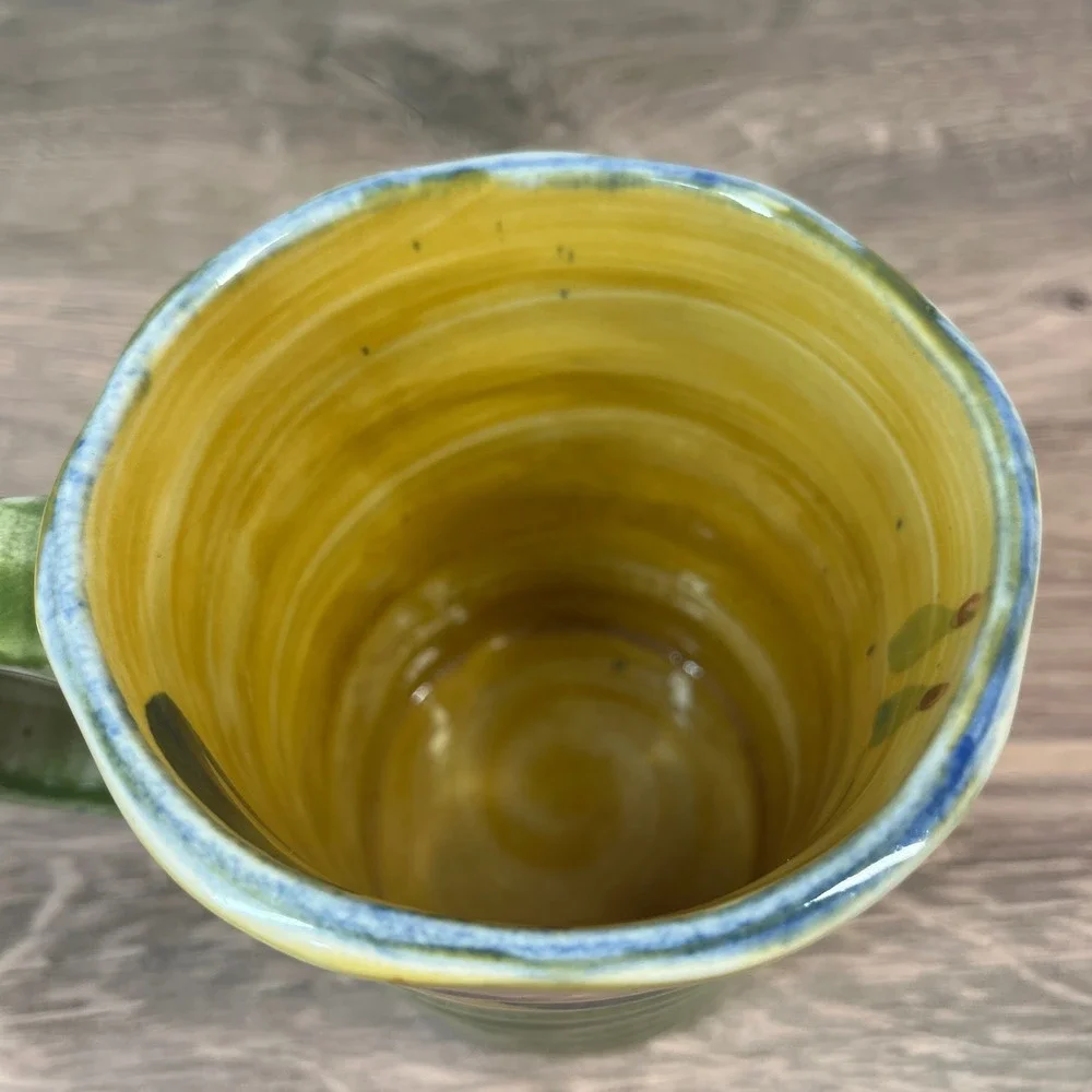Pier 1 Elizabeth 16oz Coffee Tea‎ Mug Green Yellow Handpainted Floral Stoneware